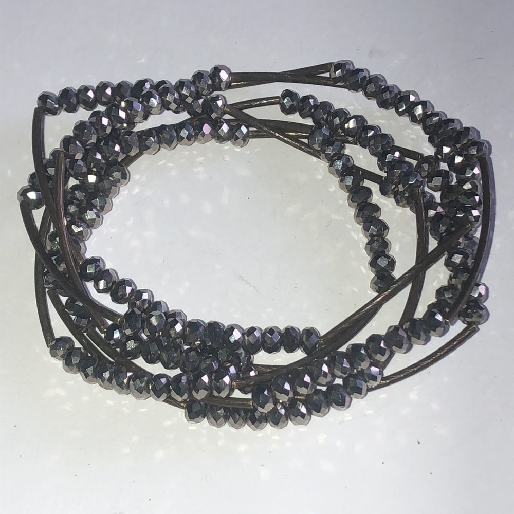 Gunmetal Gray Metallic Glass Beaded Boho Necklace - Picture 8 of 8